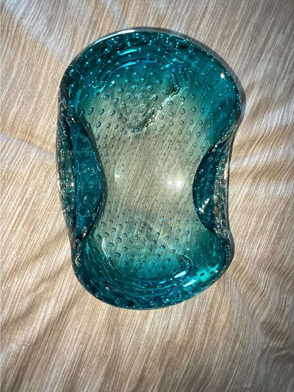 Murano Teal Bubble Art Glass Bowl